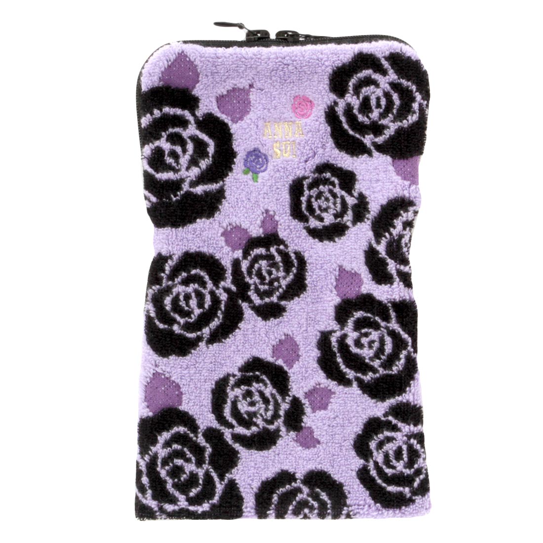 ANNA SUI アナスイ ファスナー付きタオル ハンカチ ローズ刺繍 パープル 無料ラッピング 母の日【ギフト プレゼント 贈り物 ブランド フォーマル レディース 女性】