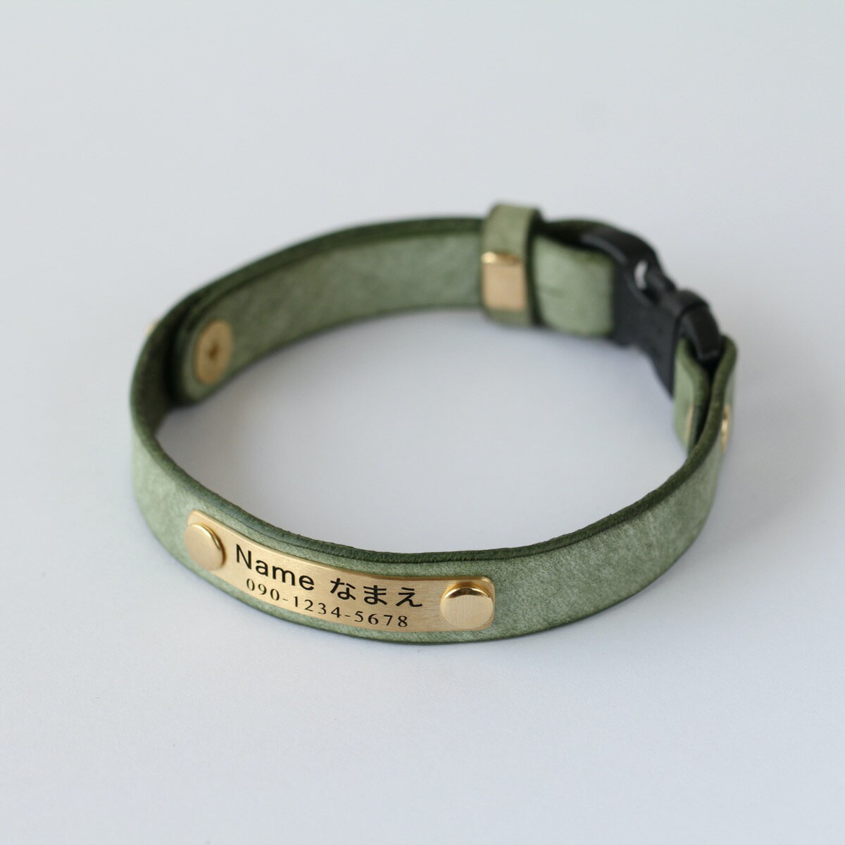 猫首輪 グリーン おしゃれ 迷子札 刻印付き 軽量 セーフティバックル 子猫 成猫 プレゼント 手作り ギ..