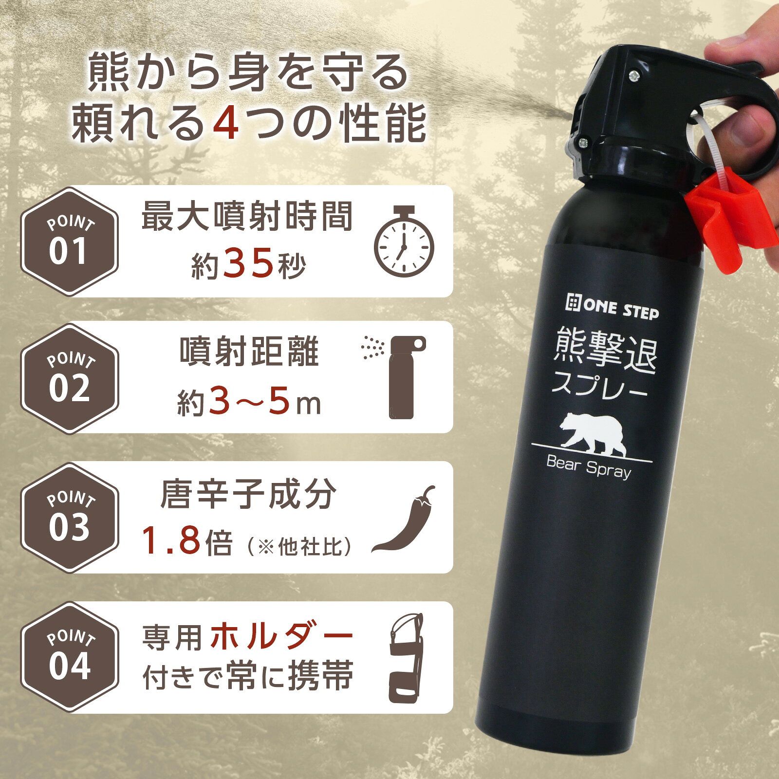 【★最大1,000円OFFcpあり】熊よけスプレー クマよけ ホルダー 260ml 携帯型 35秒連...