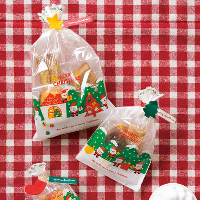 XMS-03　ミニサンタOPPギフトバック　中（10枚）クリスマス用品/ラッピング袋/レジ袋/クリスマス/柄袋/プレゼント/贈り物/かわいい袋