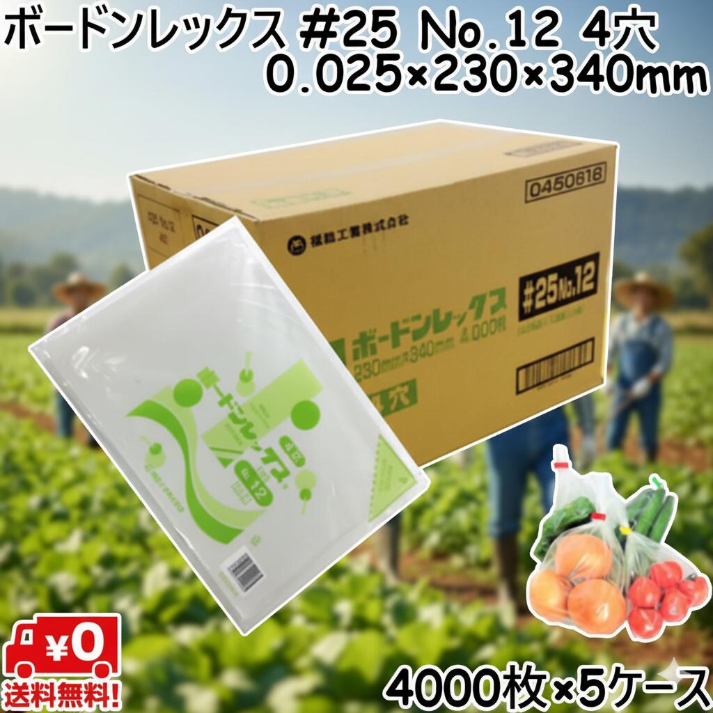 ボードンレックス #25 No.12 (4穴) 25μ 230×340mm (4000枚×5ケース) OPP ボードン 野菜袋 ボードン袋 ..