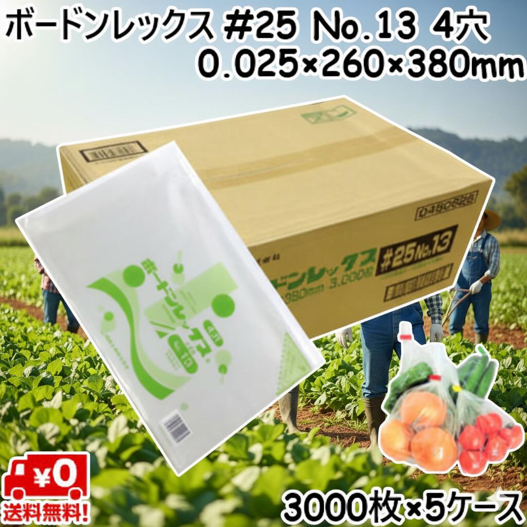 ボードンレックス #25 No.13 (4穴) 25μ 260×380mm (3000枚×5ケース) OPP ボードン 野菜袋 ボードン袋 ..