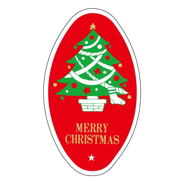 催事 クリスマス ラベル シール　MERRY CHRISTMAS ツリー楕円　SMラベル　B-633　1シート15枚付　1袋750枚入【メール便OK】