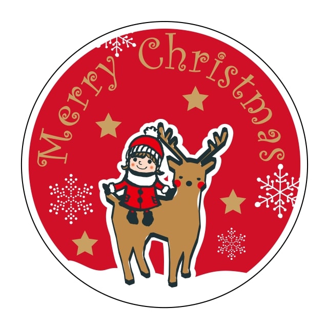 催事 クリスマス ラベル シール　Merry Christmas　シカ　SMラベル　GY-177　1シート10枚付　1袋500枚入【メール便OK】