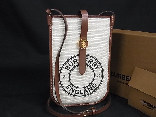 ショルダーバッグ ■新品同様■ BURBERRY バーバリー キャンバス×レザー スマートフォンケース ショルダーバッグ アイボリー系×ブラウン系 AL6448