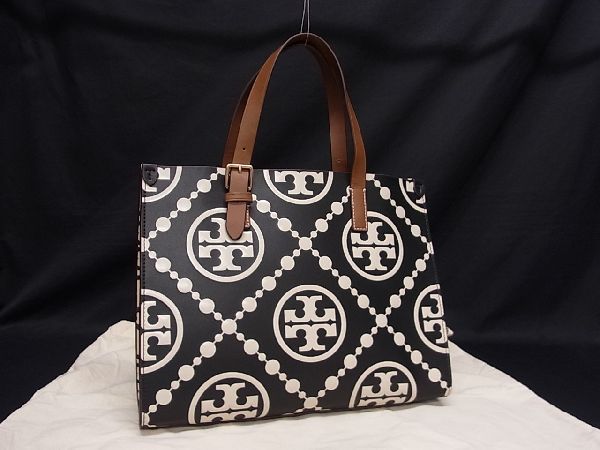 トリーバーチ ハンドバッグ ■新品■未使用■ TORY BURCH トリーバーチ Tモノグラム コントラスト レザー トートバッグ ハンドバッグ ブラック系×ベージュ系 AT2959