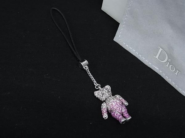乐天商城 - ■極美品■ ChristianDior ディオール クマ くま キーホルダー 携帯ストラップ チャーム アクセサリー ピンク系×シルバー系 FR5528