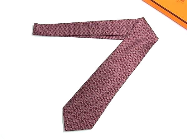 Other - ■新品同様■ HERMES エルメス シルク100% 総丈 ネクタイ ビジネス 紳士 メンズ レッド系×グレー系 HA3852