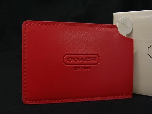 ■美品■ COACH コーチ レザー ミラー 鏡 レディース メンズ レッド系 DF6927