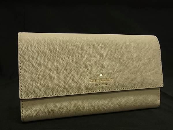 ■美品■ kate spade ケイトスペード 8ARU1646 レザー 三つ折り 長財布 ウォレット スマホケース レディース ベージュ系 DG0684