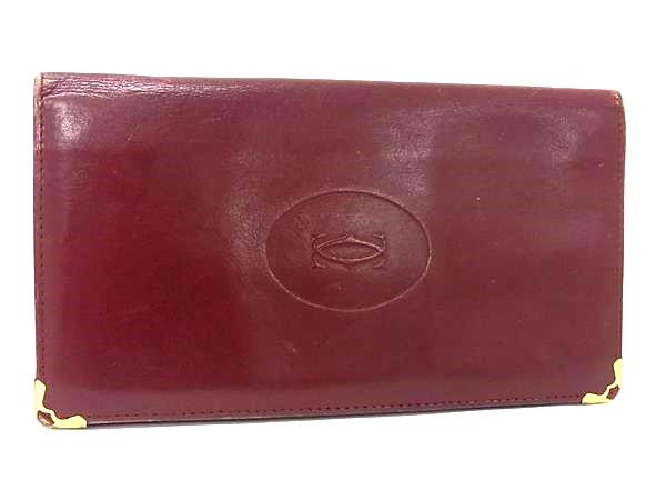 Cartier カルティエ マストライン レザー 二つ折り 長財布 ウォレット レディース メンズ ボルドー系 DJ2907