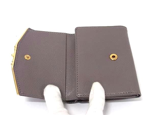 ■美品■ Samantha Thavasa サマンサタバサ レザー ラインストーン 三つ折り 財布 ウォレット レディース グレージュ系 DM1192