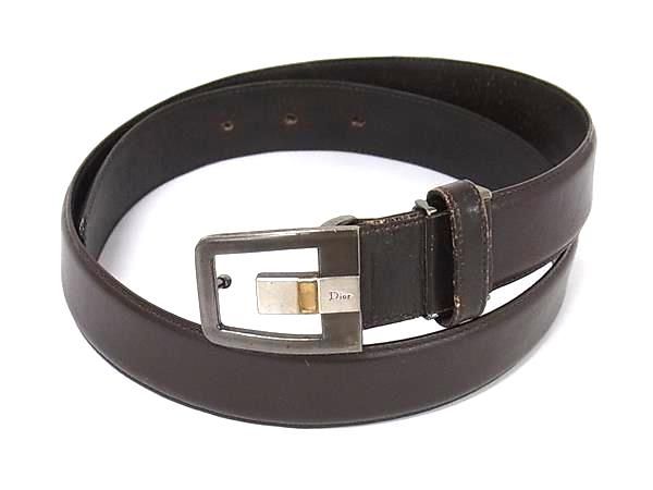 ChristianDior クリスチャンディオール レザー シルバー金具 ベルト ビジネス 紳士 メンズ ブラウン系 DM2469