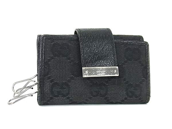 グッチ キーケース GUCCI グッチ 118101・1323 GG柄 GGキャンバス×レザー 6連 キーケース 鍵入れ レディース メンズ ブラック系 DM2486