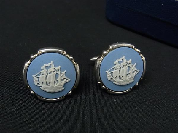 WEDGWOOD ウェッジウッド ジャスパー カメオ メタル カフリンクス カフスボタン アクセサリー シルバー系×ライトブルー系 DP9532