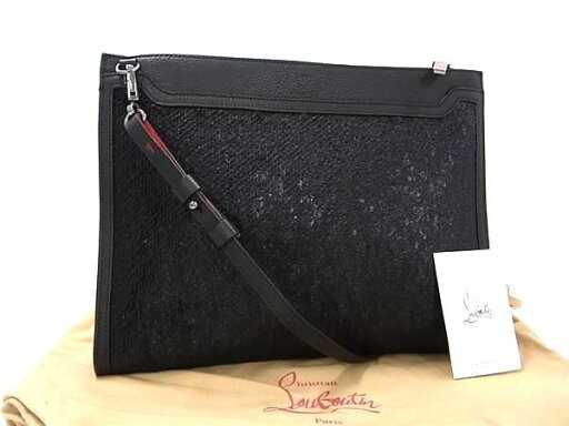 ■極美品■ Christian Louboutin クリスチャンルブタン スパンコール×レザー スカイポーチ ショルダーバッグ ブラック系 FA7369 ■極美品■ Christian Louboutin クリスチャンルブタン スパンコール×レザー スカイポーチ ショルダーバッグ ブラック系 FA7369