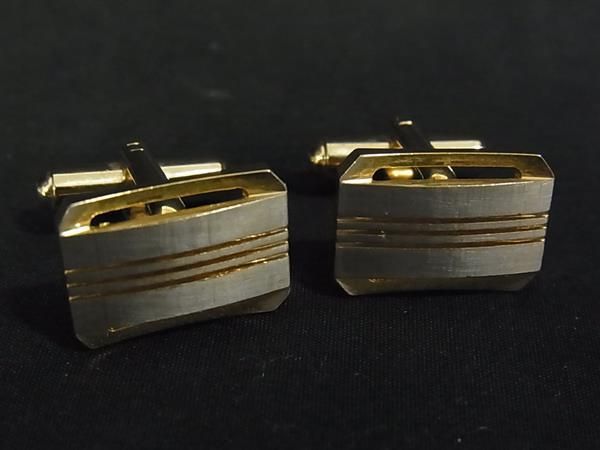■美品■ dunhill ダンヒル カフスボタン カフリンクス 紳士 ビジネス メンズ ゴールド系×シルバー系 DF7486 冠婚葬祭 結婚式 葬式