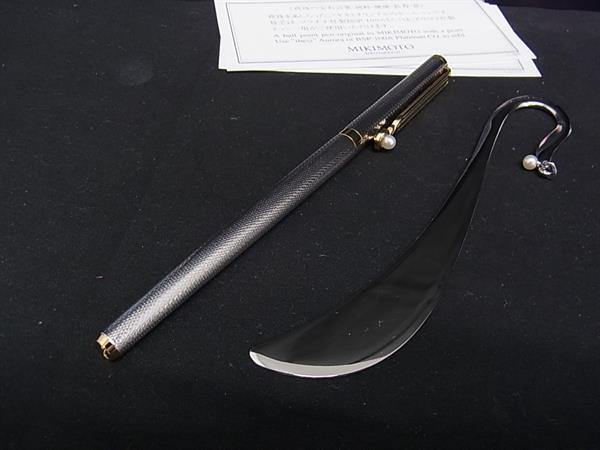■新品■未使用■ MIKIMOTO ミキモト 本真珠 アコヤ真珠 パール 約4mm ボールペン ブックマーカー 栞 2点..