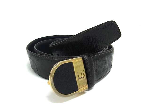 ■極上■本物■ dunhill ダンヒル オーストリッチ ゴールド金具 ベルト 表記サイズ 40/100 メンズ ブラック系 DM2701