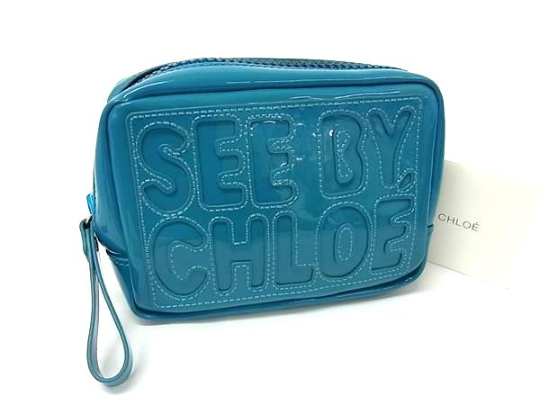 SeeByChloe シーバイクロエ パテントレザー ポーチ マルチケース 小物入れ レディース ブルー系 DM3277