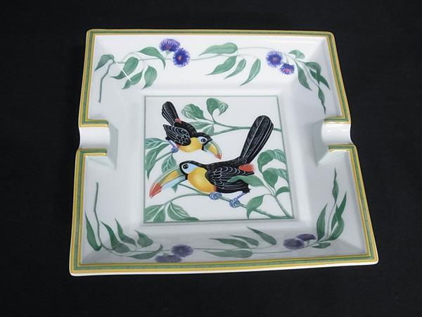 ■新品同様■ HERMES エルメス Toucans トゥカン アッシュトレイ 灰皿 小物入れ インテリア グリーン系×ホワイト系 FY4661