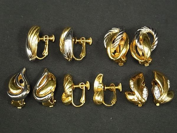 乐天商城 - ■美品■ ラインストーン クリップ式 ネジバネ式 等 イヤリング アクセサリー レディース 5点セット まとめ売り ゴールド系 DD9652