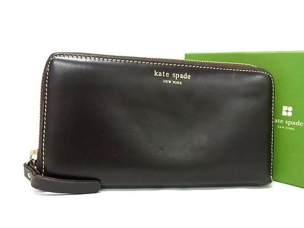 kate spade ケイトスペード レザー ラウンドファスナー 長財布 ウォレット 小銭入れ 札入れ レディース ダークブラウン系 DG4632