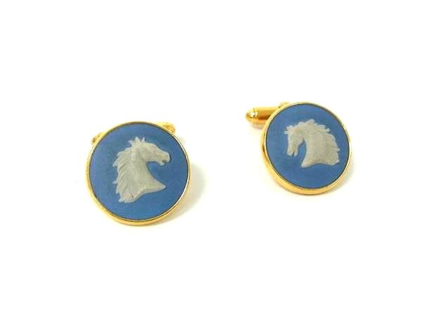 ■美品■ WEDGWOOD ウェッジウッド ジャスパー カフスボタン カフリンクス アクセサリー 紳士 メンズ ライトブルー系 DI3171 冠婚葬祭 結婚式 ...