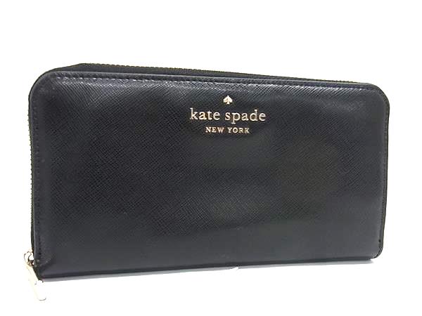 乐天商城 - ■美品■ kate spade ケイトスペード WLR00130 ステイシー レザー ラウンドファスナー 長財布 ウォレット ブラック系 DM3291