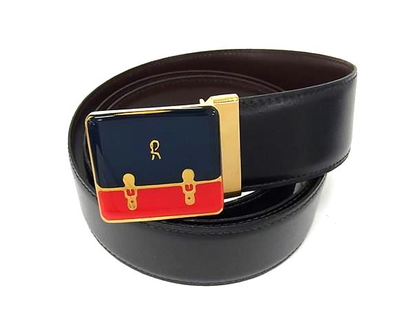 ■美品■ Roberta di Camerino ロベルタ ディ カメリーノ AMBASSADOR レザー リバーシブル ゴールド金具 ベルト ブラック系 DM3324