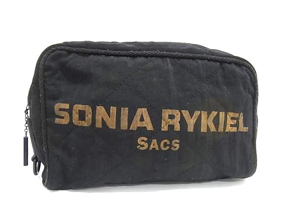 乐天商城 - SONIA RYKIEL ソニアリキエル ナイロン×レザー キルティング メイクポーチ マルチケース 小物入れ レディース ブラック系 DM3470