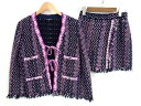 ■新品同様■ CHANEL シャネル 21P P70494 ココマーク ツイード セットアップ カーディガン スカート 38 洋服 ピンク系 FK3584