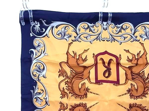 ■美品■ Roberta di Camerino ロベルタ ディ カメリーノ シルク100% スカーフ ハンカチーフ ネイビー系×マルチカラー DG2090