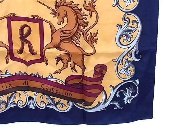 ■美品■ Roberta di Camerino ロベルタ ディ カメリーノ シルク100% スカーフ ハンカチーフ ネイビー系×マルチカラー DG2090