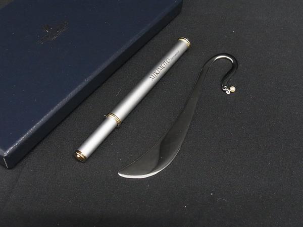 ■極美品■ MIKIMOTO ミキモト 本真珠 アコヤ真珠 パール約2mm ボールペン ブックマーカー 栞 シルバー系 DI1993