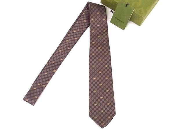 GUCCI GG柄 - ■新品■未使用■ GUCCI グッチ ビー GG柄 シルク100% ネクタイ 紳士 ビジネス メンズ ブラウン系 AV8838