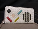 ■新品■未使用■ BOTTEGA VENETA ボッテガ イントレチャート レザー ラウンドファスナー 長財布 ウォレット ライトグレー系 AW1247(4)
