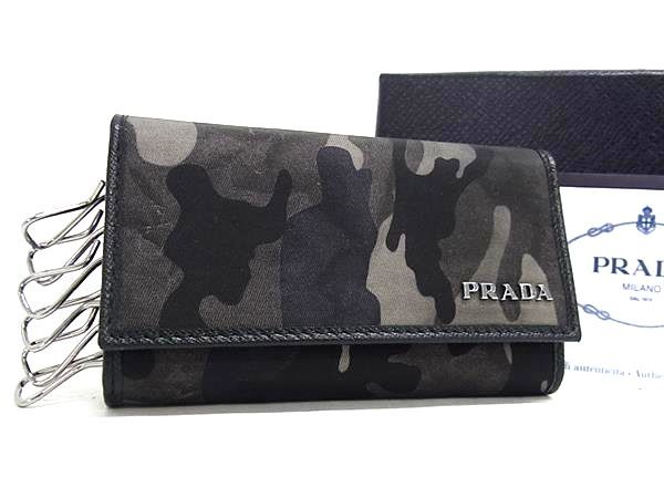 プラダ ■新品■未使用■ PRADA プラダ テスートナイロン カモフラージュ 迷彩柄 6連 キーケース 鍵入れ カーキ系 AX0156