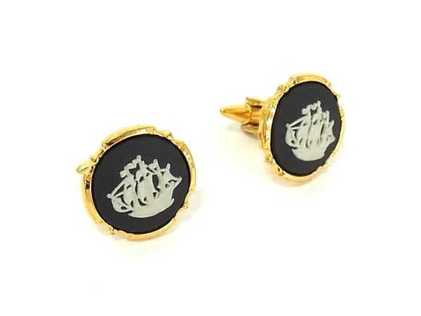 WEDGWOOD ウェッジウッド カフスボタン カフスリンクス アクセサリー ビジネス 紳士 メンズ ゴールド系×ブラック系 DG4781 冠婚葬祭 結婚式 葬...