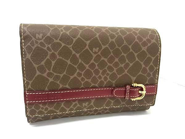 ■極美品■ NINA RICCI ニナリッチ レザー 二つ折り 財布 ウォレット 札入れ 小銭入れ カード入れ レディース ブラウン系 DM3825