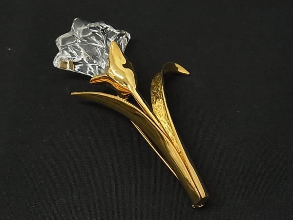 ■美品■ SWAROVSKI スワロフスキー フラワー 花 ピンブローチ ピンバッジ アクセサリー レディース ゴールド系 DG3933