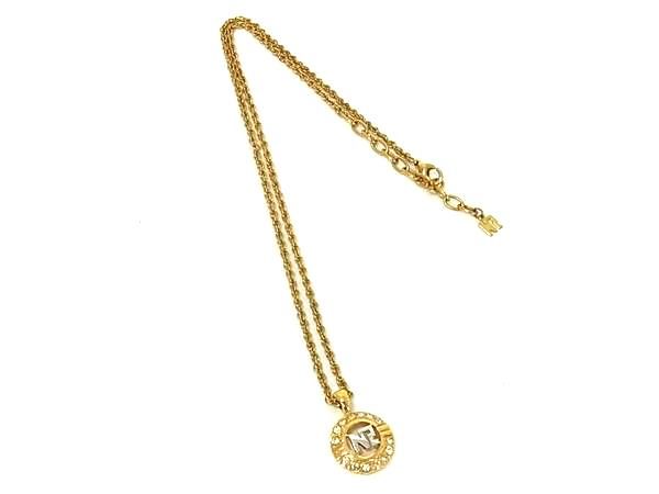 NINA RICCI ニナリッチ ラインストーン ネックレス ペンダント アクセサリー レディース ゴールド系×シ..