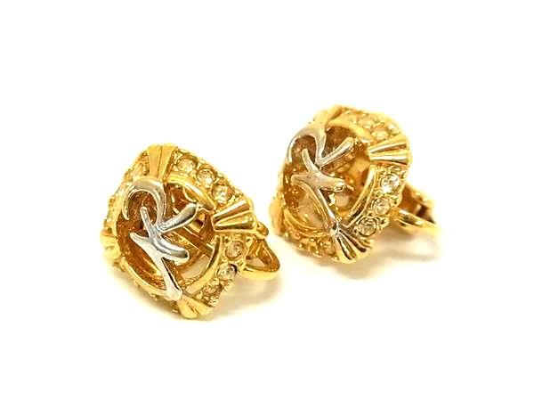 Hawaiian Jewelry - ■美品■ NINA RICCI ニナリッチ ラインストーン クリップ式 イヤリング アクセサリー レディース ゴールド系 DG5216