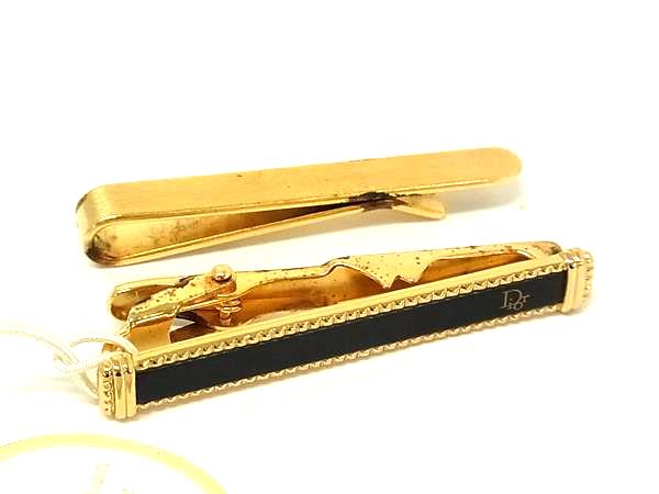 ChristianDior クリスチャンディオール ネクタイピン タイクリップ アクセサリー ビジネス 紳士 2点セット ゴールド系 DG6332 冠婚葬祭 結婚式 葬式