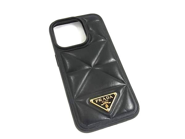 乐天商城 - ■美品■ PRADA プラダ レザー iPhone 14pro対応 アイフォンケース スマホケース レディース ブラック系 FP8433