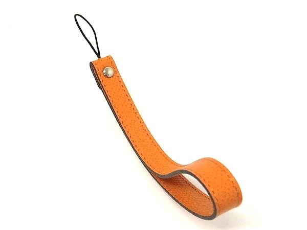 ■美品■ BONAVENTURA ボナベンチュラ レザー 携帯ストラップ キーホルダー レディース メンズ オレンジ系 DG1678