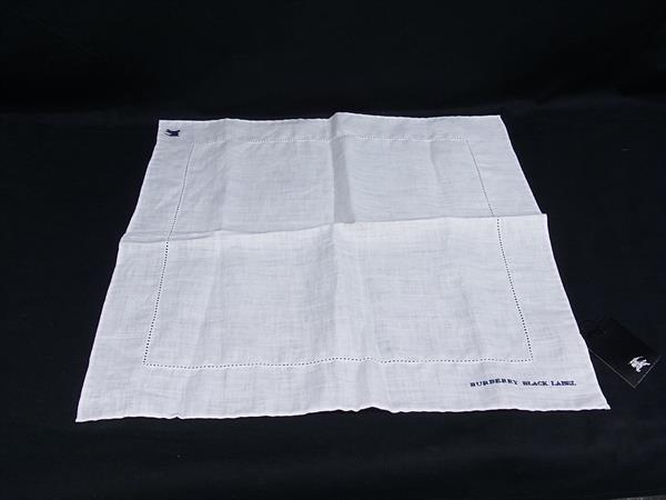 ■極美品■ BURBERRY バーバリー 麻100％ ハンカチーフ ポケットチーフ メンズ レディース ホワイト系 DK2726