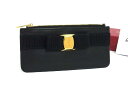 ■美品■ Salvatore Ferragamo フェラガモ ヴァラリボン レザー×キャンバス パスケース カードケース 定期入れ ブラック系 FN5080