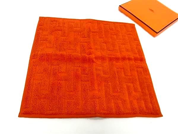 ■新品■未使用■ HERMES エルメス ステアーズ コットン100％ ハンドタオル ハンカチ レディース メンズ オレンジ系 FD8843