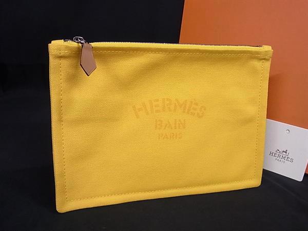 ■新品■未使用■ HERMES エルメス ヨッティングPM キャンバス シルバー金具 マルチポーチ マルチケース 小物入れ イエロー系 FG0849のサムネイル